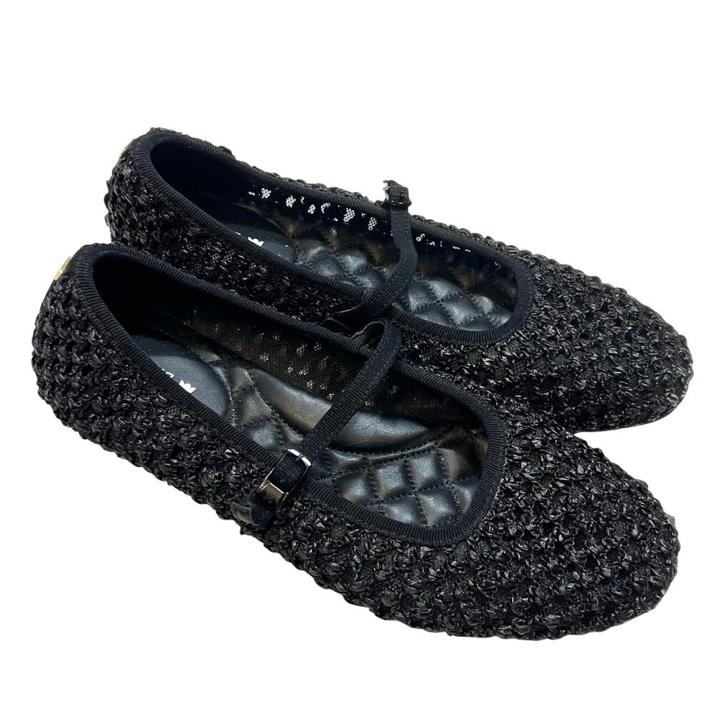 Birdies The Hummingbird Mary Jane Flats Size 7 Black Woven Boucle Ballet